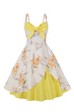 Alças de Espaguete Flor Azul 1950s Vestido Com Laço