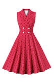 Rojo Lunares 1950s Vestido Vintage