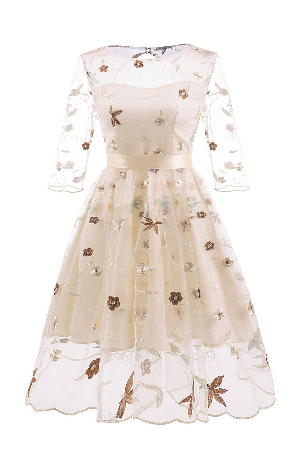 A Line Pescoço Quadrado Rosa 1950s Vestido Com Meias Mangas