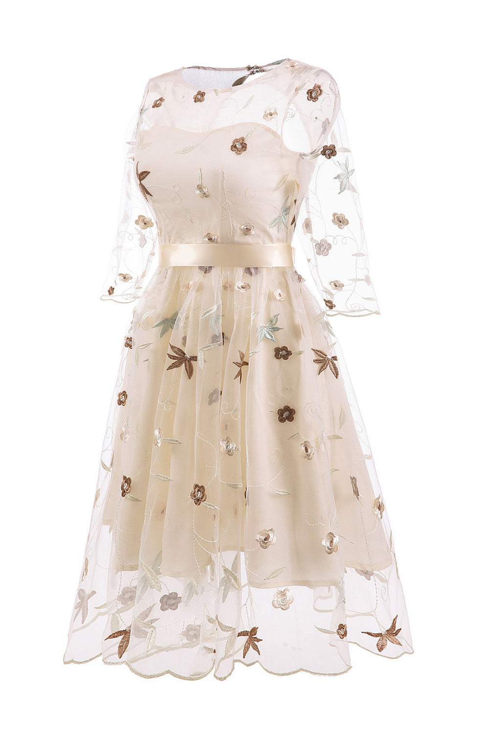 A Line Pescoço Quadrado Rosa 1950s Vestido Com Meias Mangas