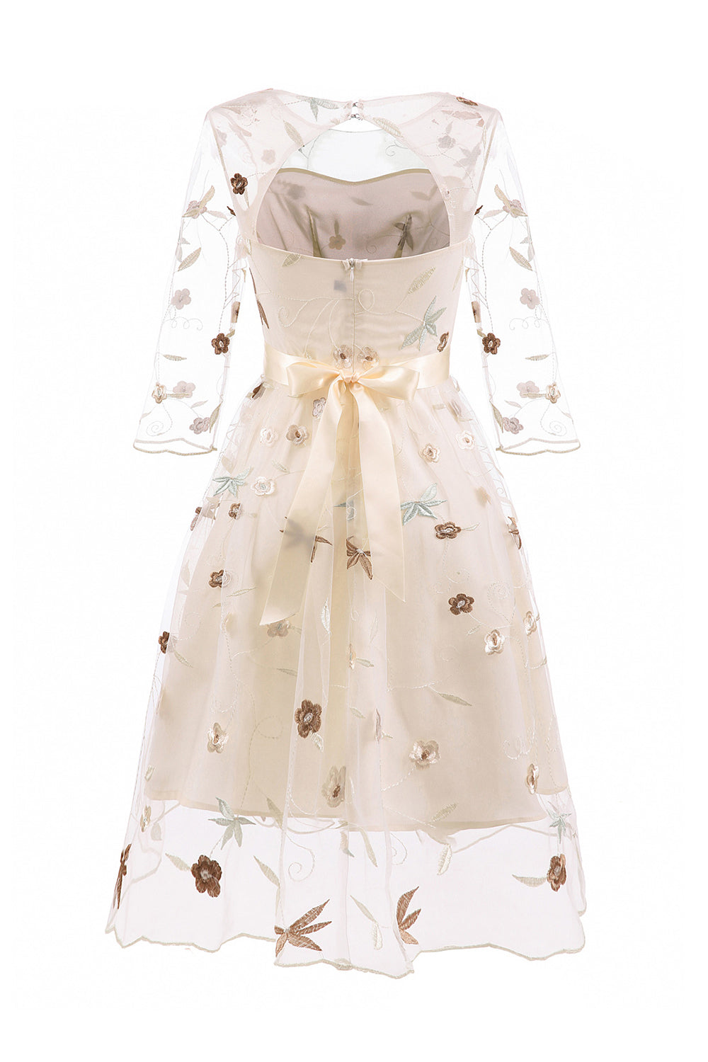 A Line Pescoço Quadrado Rosa 1950s Vestido Com Meias Mangas