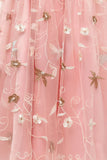 A Line Pescoço Quadrado Rosa 1950s Vestido Com Meias Mangas