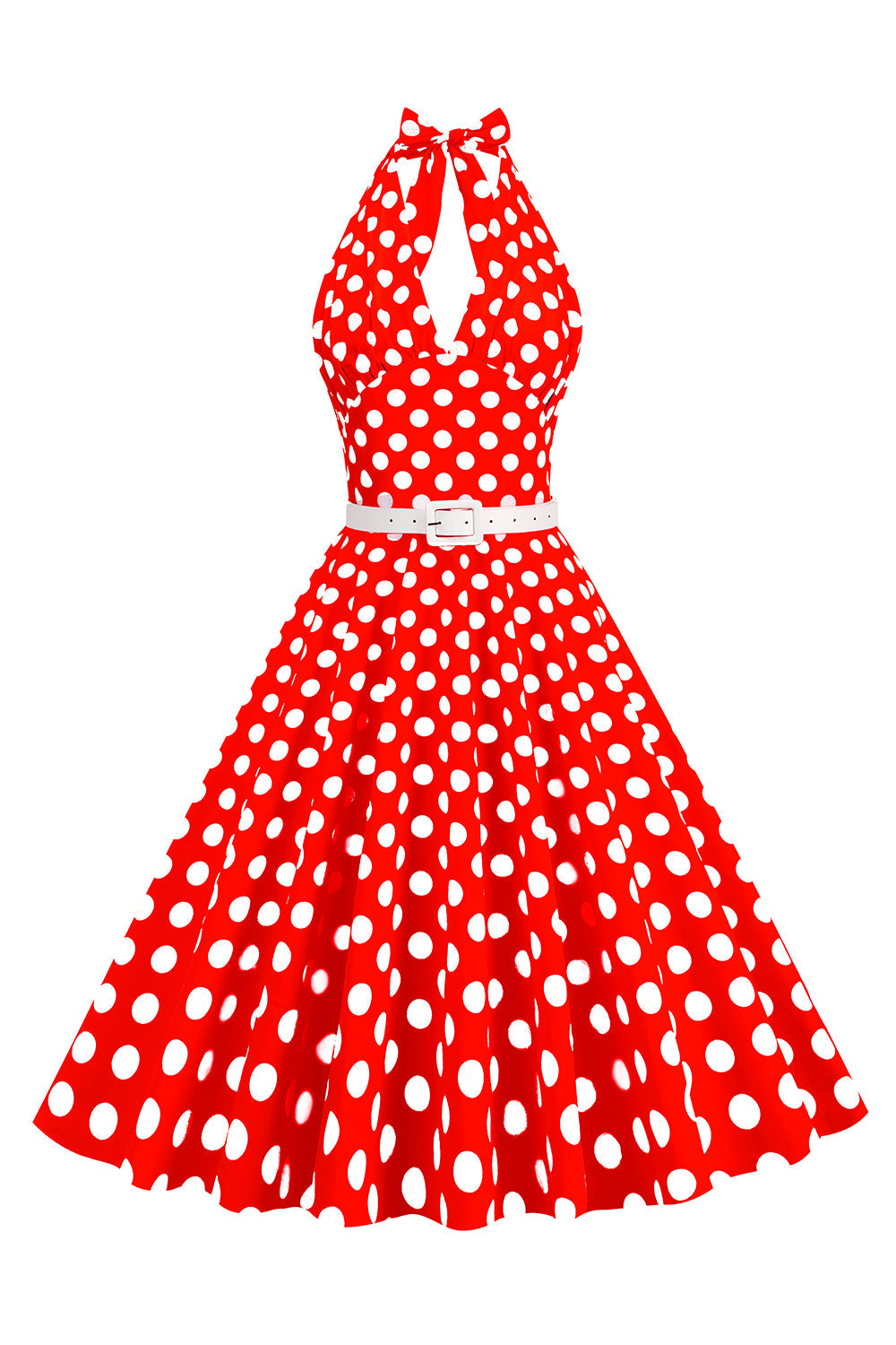 Halter Pontos de Polka 1950s Vestido Vermelho