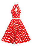 Halter Pontos de Polka 1950s Vestido Vermelho