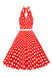 Halter Pontos de Polka 1950s Vestido Vermelho