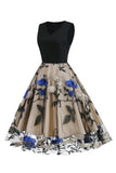 Azul 1950s Vestido Com Bordado