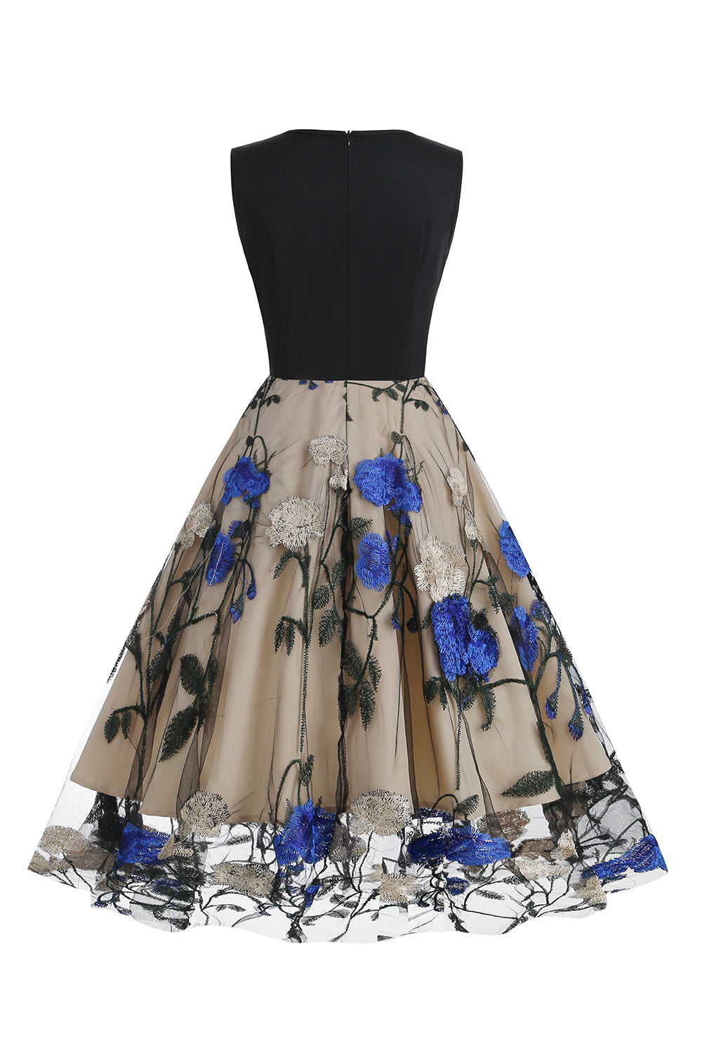 Azul 1950s Vestido Com Bordado