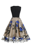 Azul 1950s Vestido Com Bordado