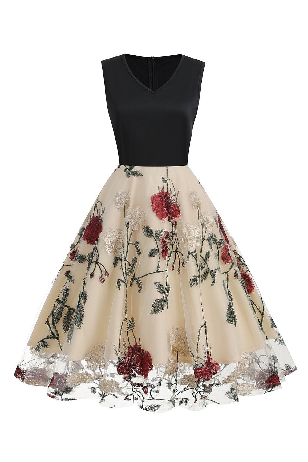 Azul 1950s Vestido Com Bordado