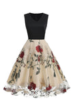 Azul 1950s Vestido Com Bordado