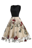 Azul 1950s Vestido Com Bordado