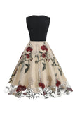 Azul 1950s Vestido Com Bordado