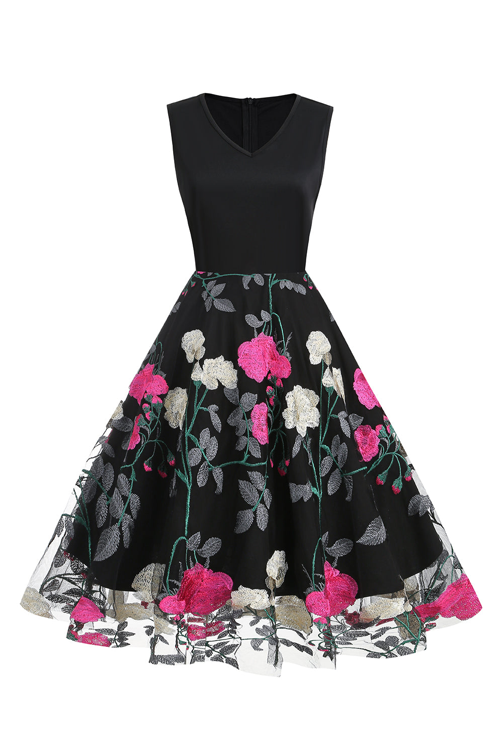 Fúcsia 1950s Vestido Vintage Sem Mangas