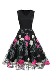 Fúcsia 1950s Vestido Vintage Sem Mangas