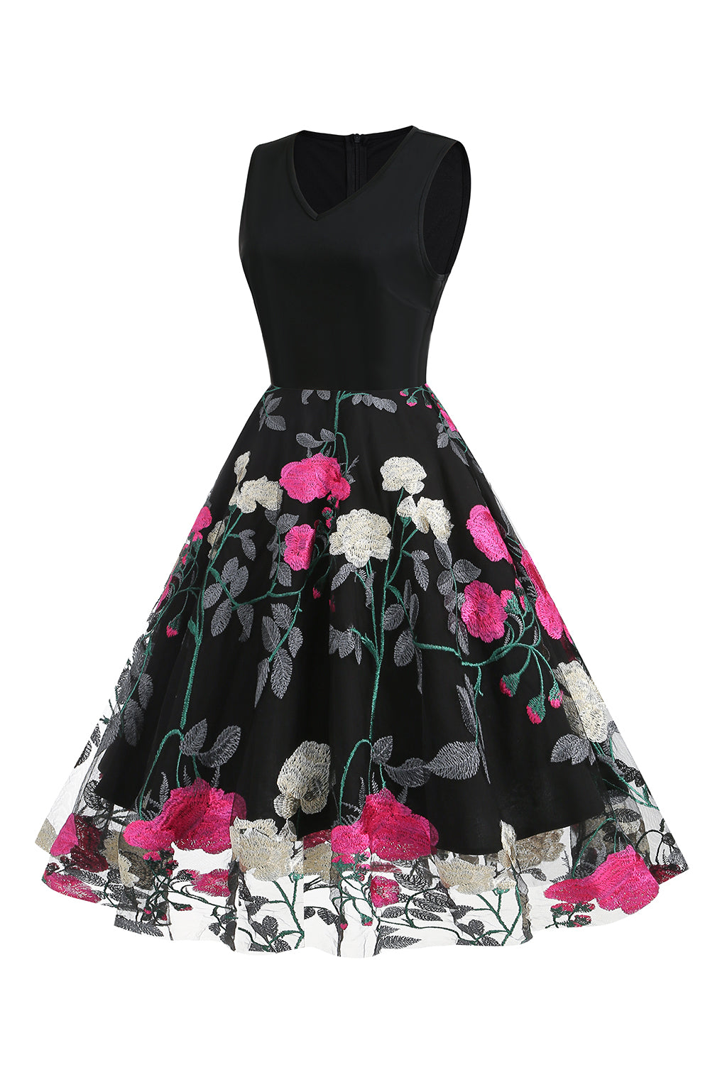 Fúcsia 1950s Vestido Vintage Sem Mangas
