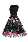 Fúcsia 1950s Vestido Vintage Sem Mangas