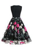 Fúcsia 1950s Vestido Vintage Sem Mangas