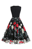 Fúcsia 1950s Vestido Vintage Sem Mangas