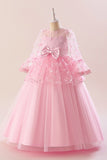 Vestido de festa rosa Tulle Girl com Appliques