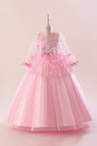 Vestido de festa rosa Tulle Girl com Appliques