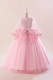 Vestido de festa rosa Tulle Girl com Appliques