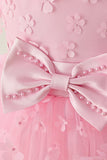 Vestido de festa rosa Tulle Girl com Appliques