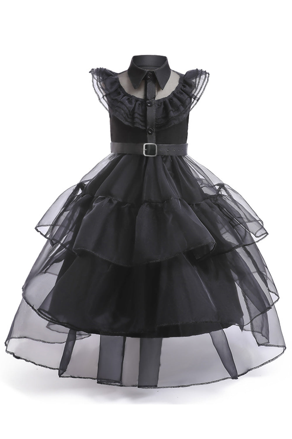 Tule preto Um vestido de menina linha com cinto