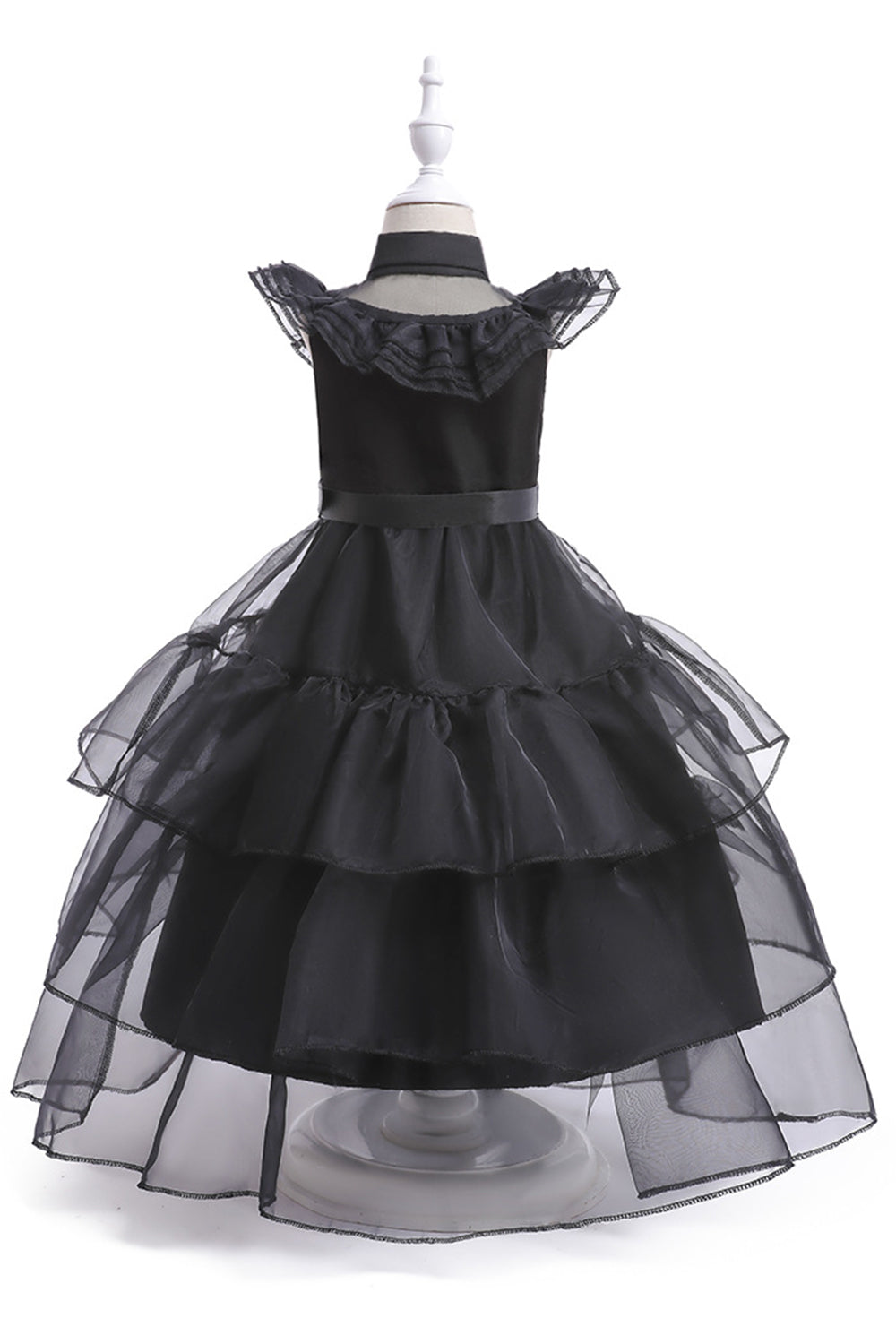 Tule preto Um vestido de menina linha com cinto