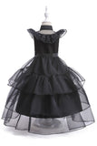 Tule preto Um vestido de menina linha com cinto