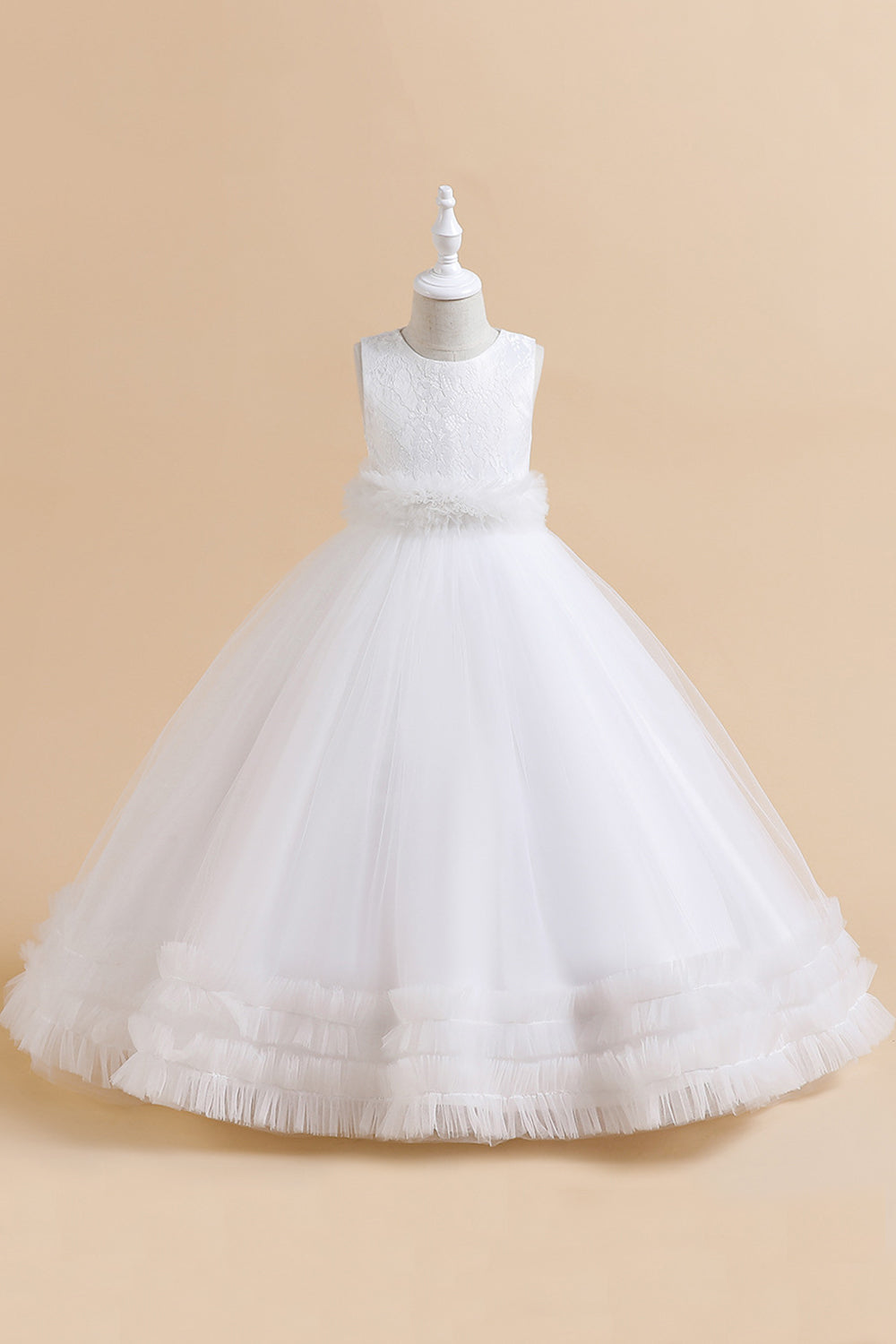 Tule verde sem mangas Um vestido de menina linha com renda