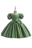 Vestido de menina de cetim Borgonha com arco