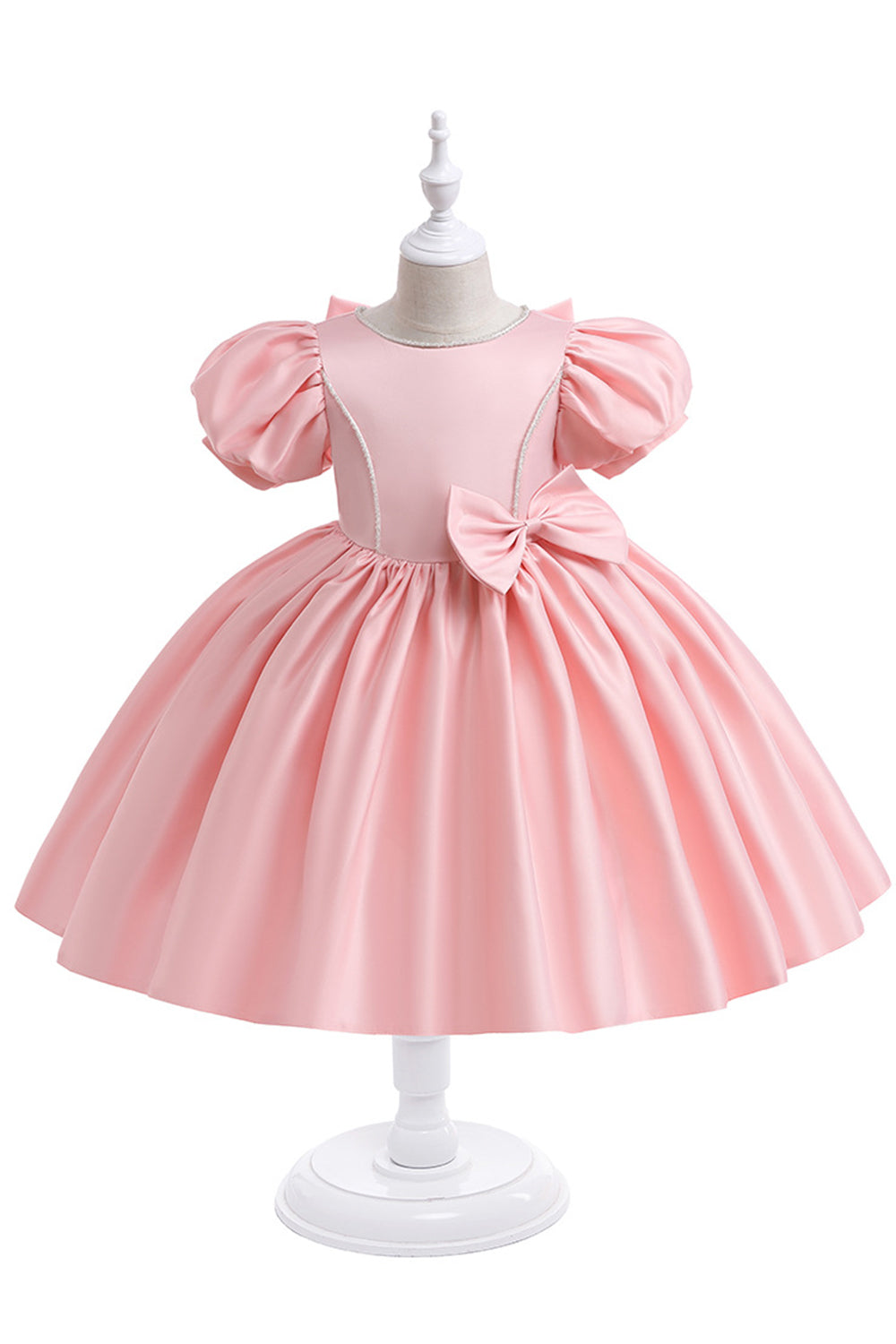 Vestido de menina de cetim Borgonha com arco