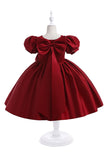 Vestido de menina de cetim Borgonha com arco