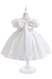 Vestido de menina de cetim Borgonha com arco