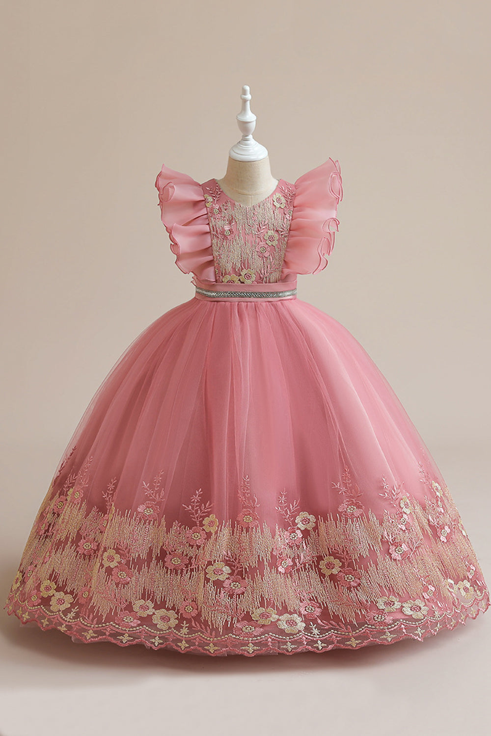 Vestido azul da menina de tule da linha com bordado