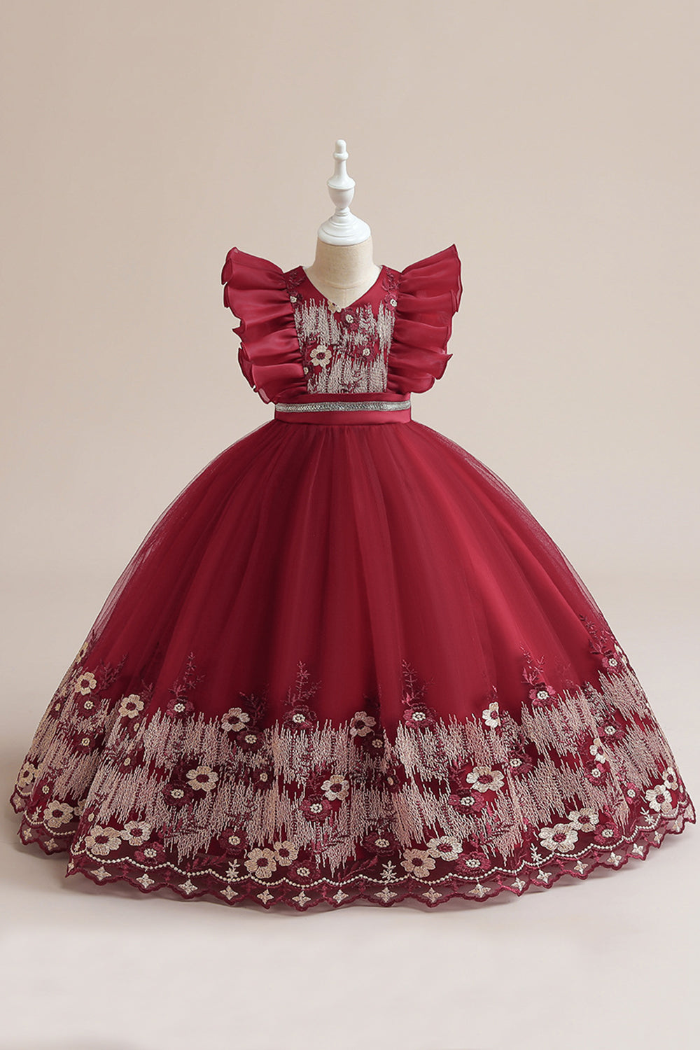Vestido azul da menina de tule da linha com bordado
