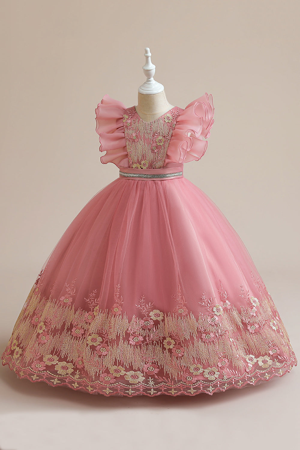 Vestido azul da menina de tule da linha com bordado