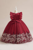 Vestido azul da menina de tule da linha com bordado