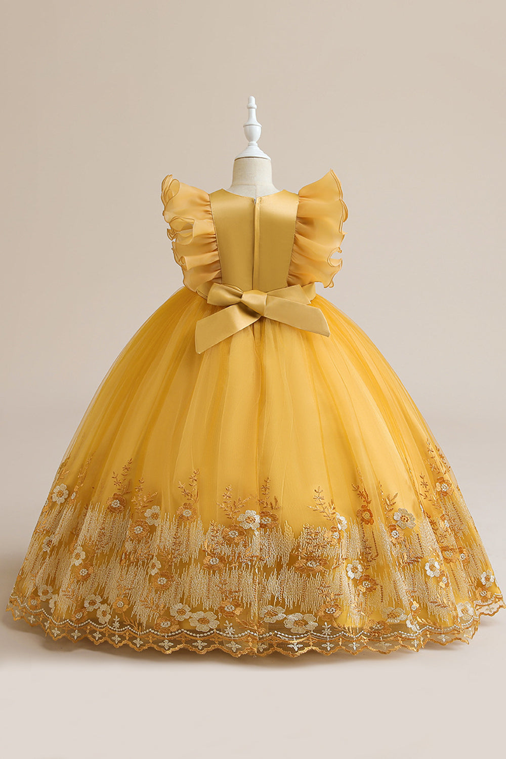 Vestido azul da menina de tule da linha com bordado