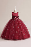 Vestido de menina sem mangas de tule rosa com apliques