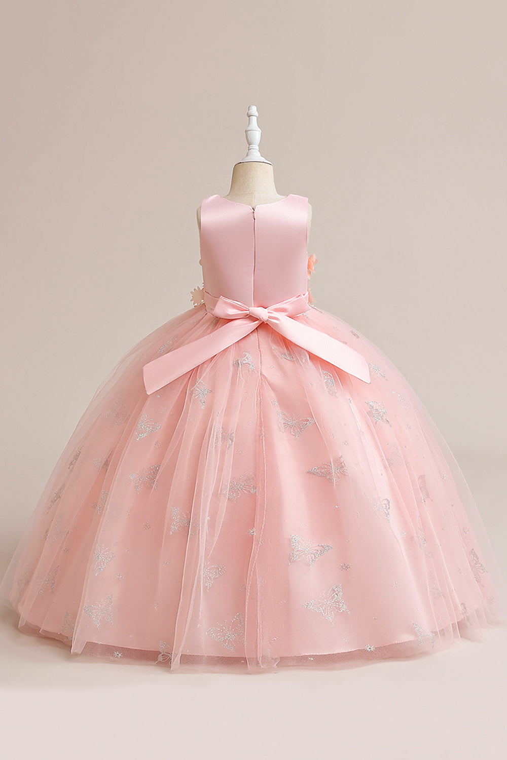 Vestido de menina sem mangas de tule rosa com apliques