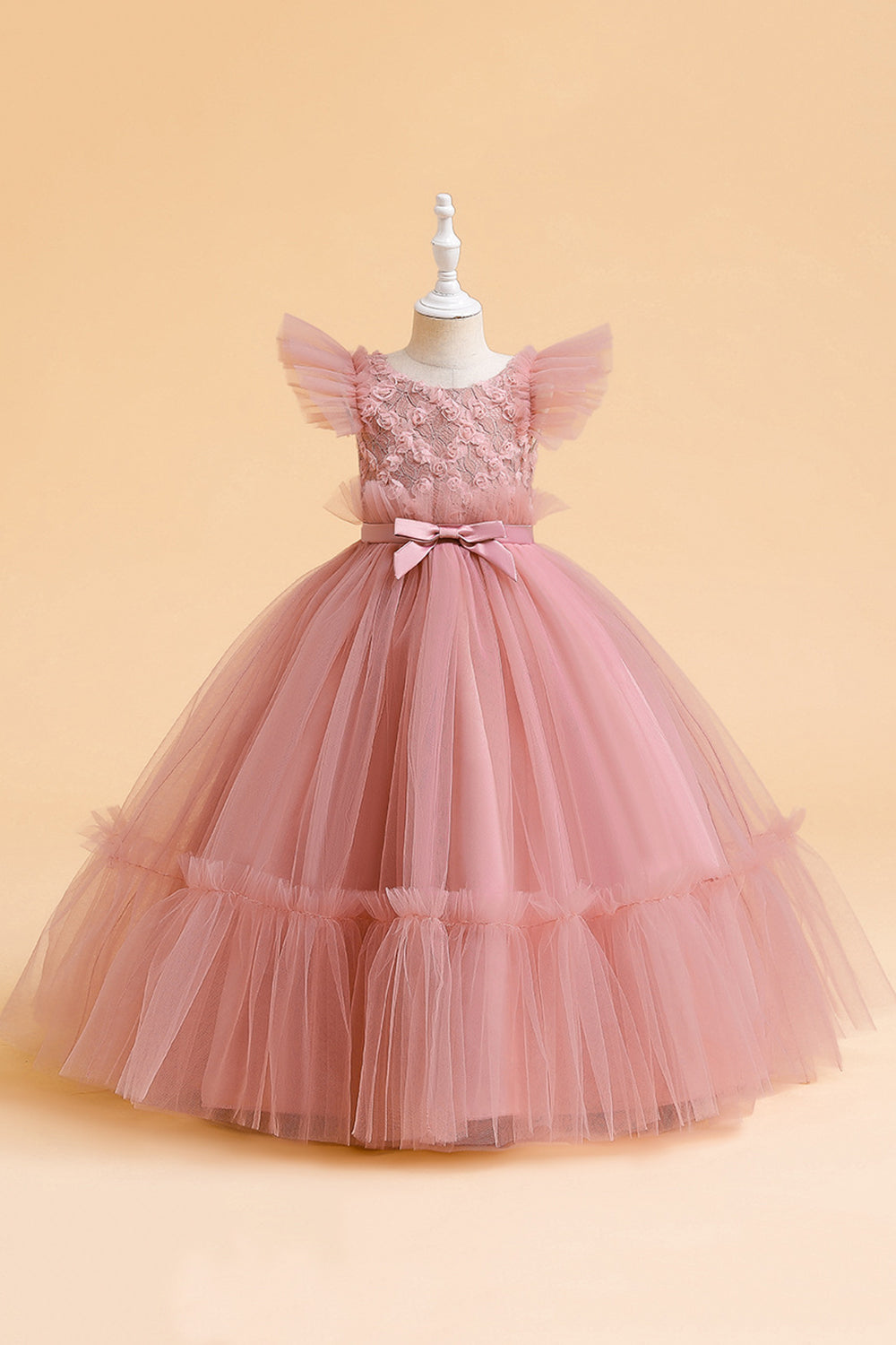 Tule A Line Champagne Girl Dress com Arco