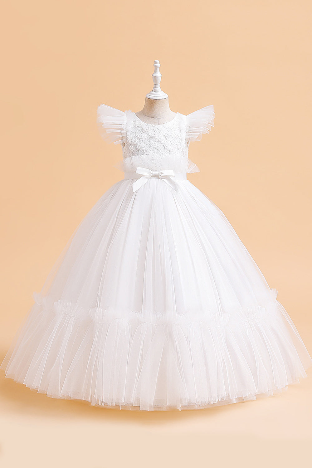 Tule A Line Champagne Girl Dress com Arco