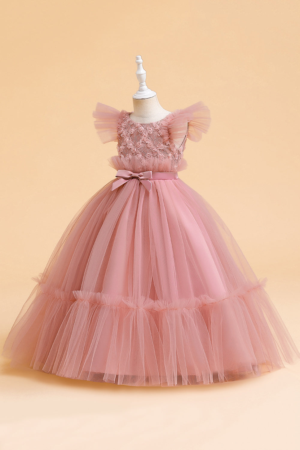Tule A Line Champagne Girl Dress com Arco