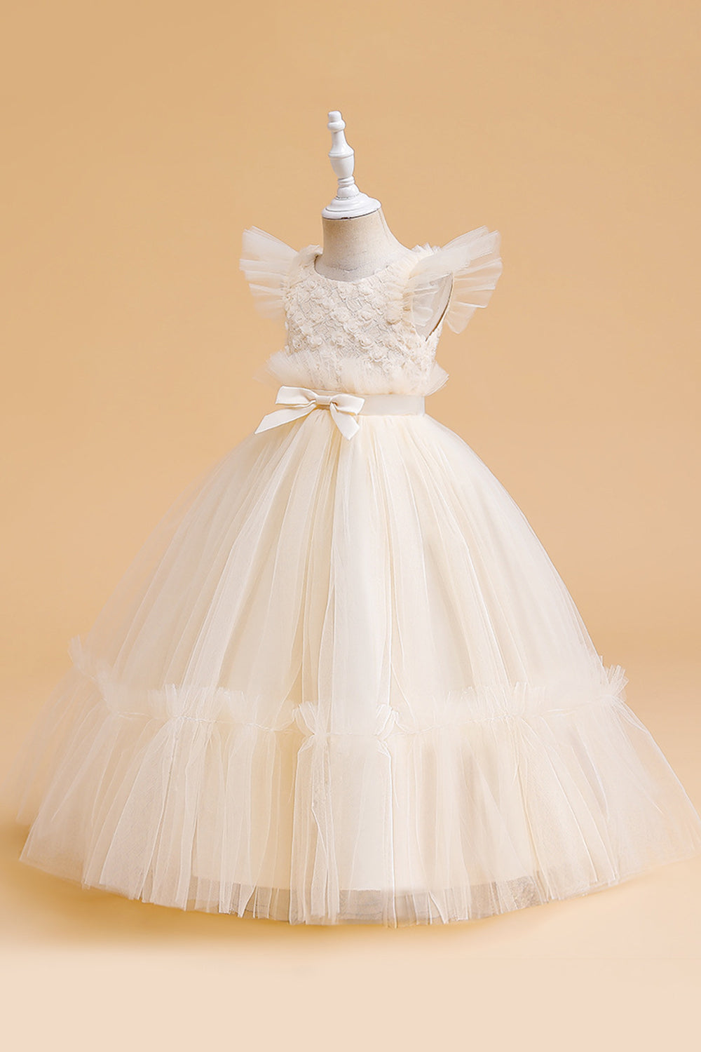 Tule A Line Champagne Girl Dress com Arco