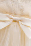 Tule A Line Champagne Girl Dress com Arco