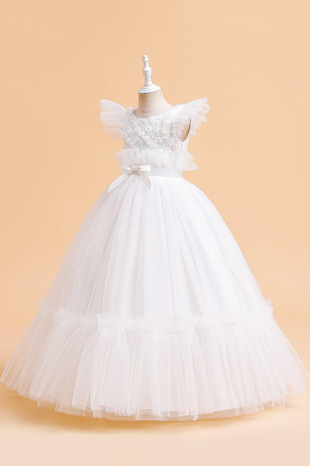 Tule A Line Champagne Girl Dress com Arco