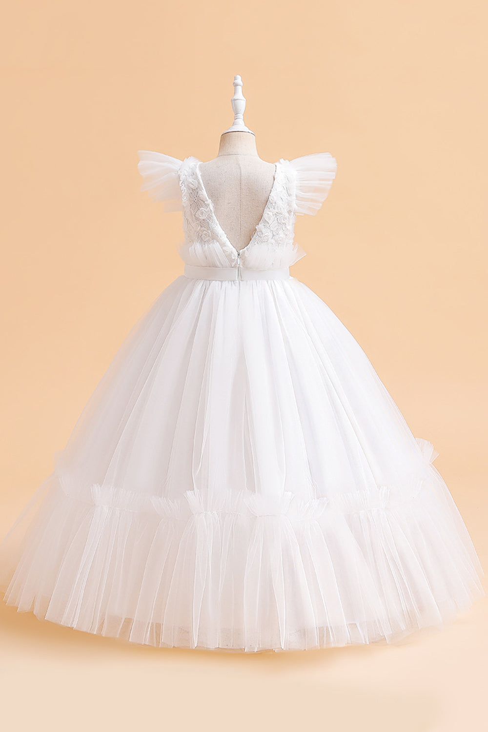 Tule A Line Champagne Girl Dress com Arco