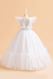 Tule A Line Champagne Girl Dress com Arco