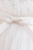 Tule A Line Champagne Girl Dress com Arco